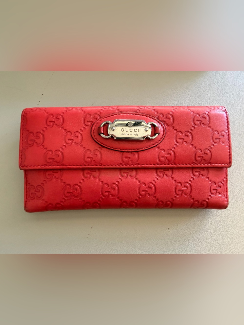 Gucci Red Embossed GG Continental Wallet with Gold Plaque